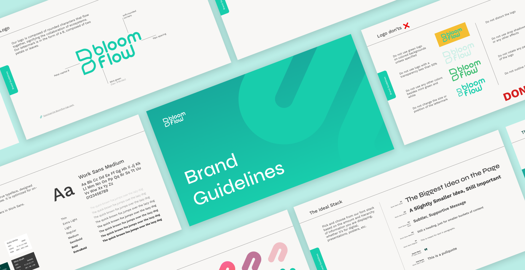 Bloomflow brand guidelines pages